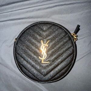 Yves Saint Laurent Black Mini Round Bag with Gold Logo